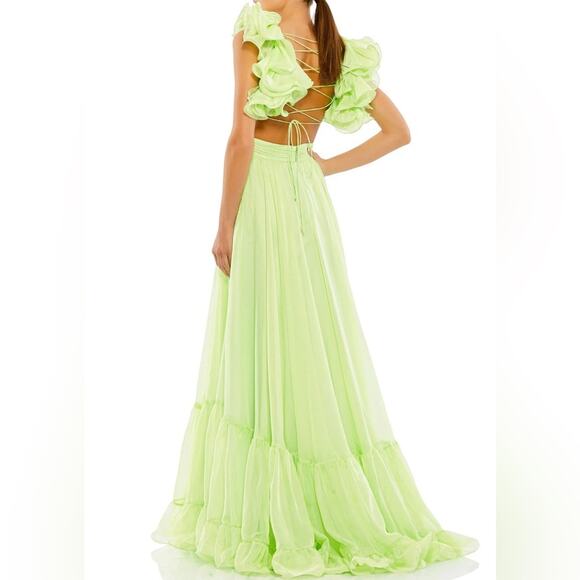 Mac Duggal Ruffle Tiered Cut-Out Chiffon Gown 67911 Mint Women’s Sz 8 - Picture 6 of 11